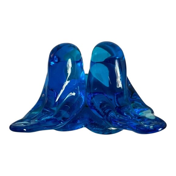 Vintage Hand Blown Art Glass Blue Birds On Heart Base Figurine 2.5" Tall - Picture 5 of 8